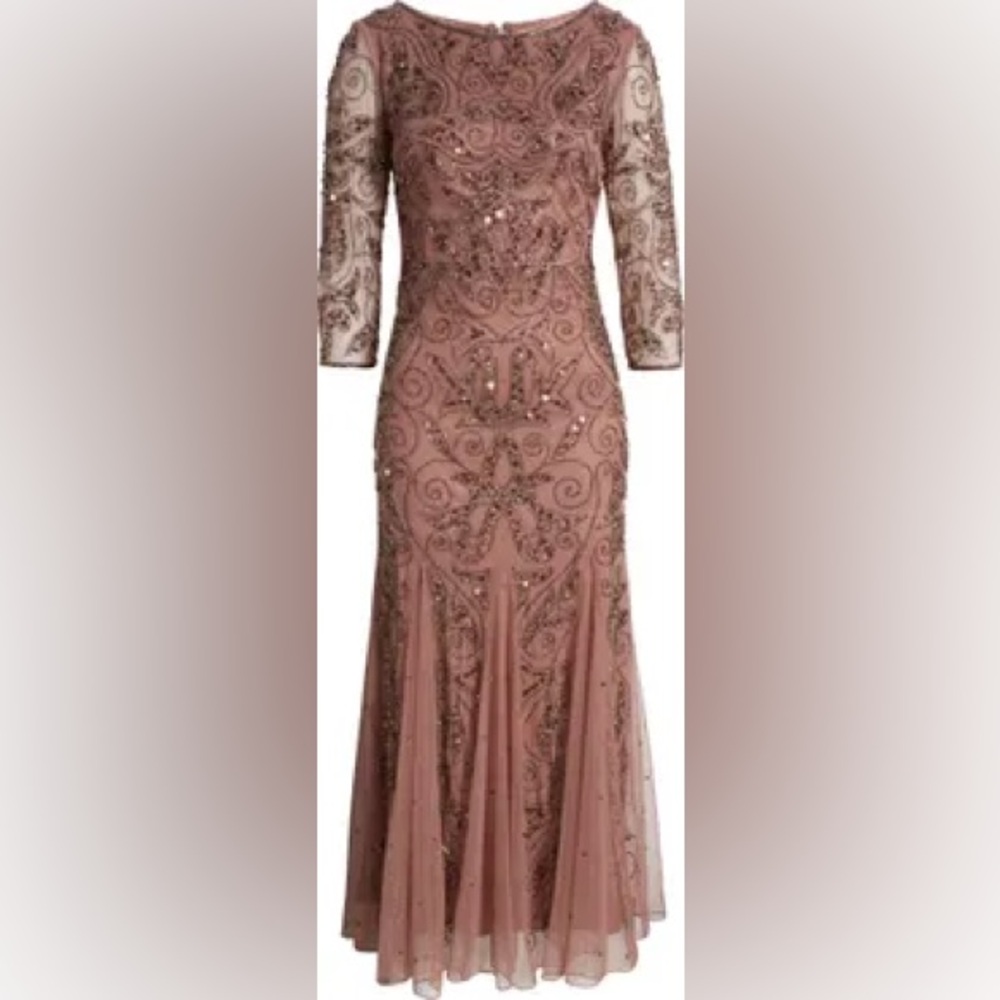 NWT Illusion Sleeve Beaded A-Line Gown Pisarro Nights Sz 6 Mauve